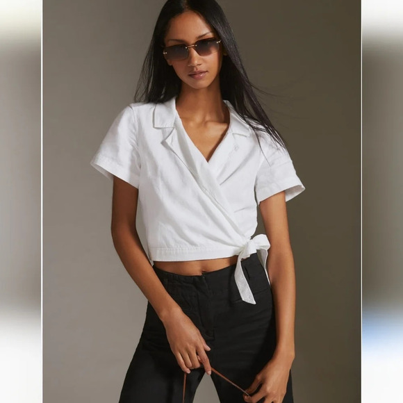 Anthropolgie Cloth & Stone Tie Waist Croped Top - Picture 2 of 10